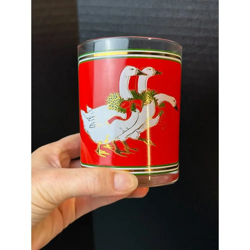 Culver Holly Goose Glasses Holiday Old Fashion Christmas Eggnog (4/14oz) w/Box